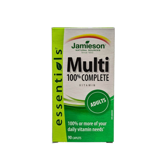 Product label for Jamieson Multi 100% Complete for Adults (90 caplets) in English