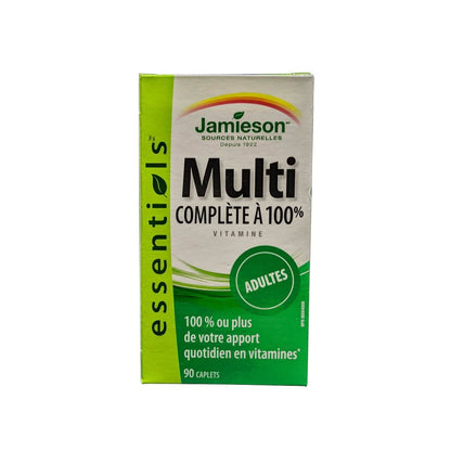 Product label for Jamieson Multi 100% Complete for Adults (90 caplets) in French