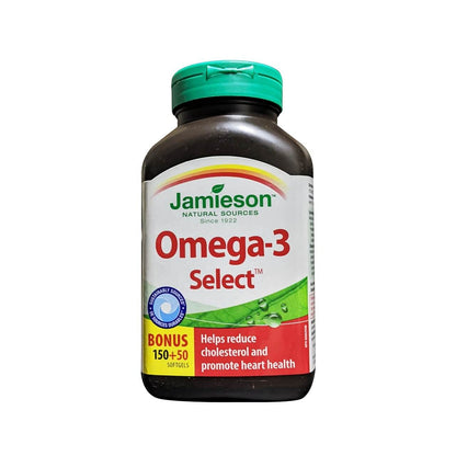 Product label for Jamieson Omega-3 Select (50 softgel bonus) (200 softgels) in English