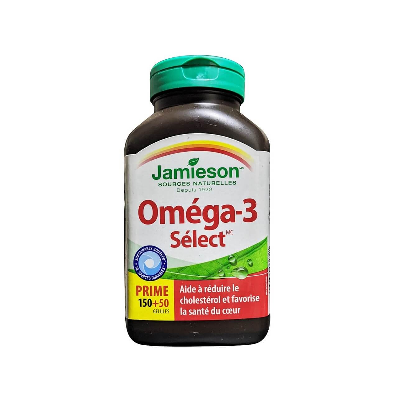 Product label for Jamieson Omega-3 Select (50 softgel bonus) (200 softgels) in French