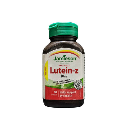 Product label for Jamieson Once Daily Lutein-Z 10 mg with Zeaxanthin and Antioxidants (30 capsules) in English