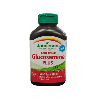 Product label for Jamieson Plant-Based Glucosamine Plus (120 caplets) in English