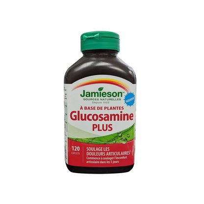 Product label for Jamieson Plant-Based Glucosamine Plus (120 caplets) in French