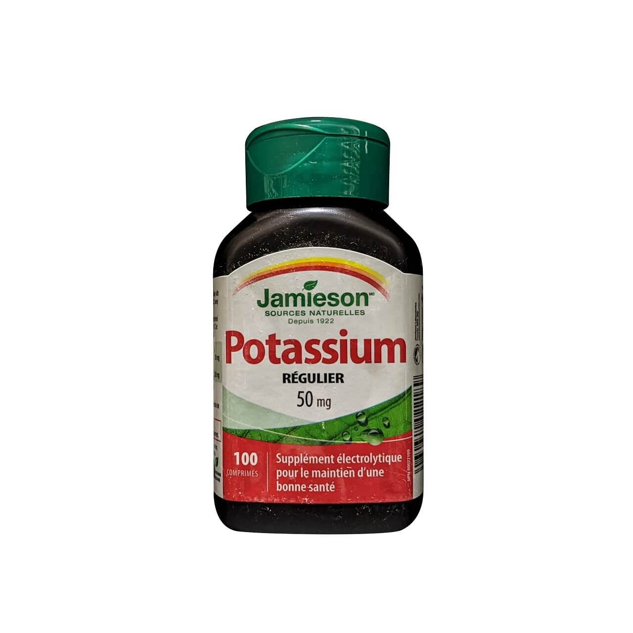 Product label for Jamieson Potassium Regular Strength 50 mg (100 tablets) in French