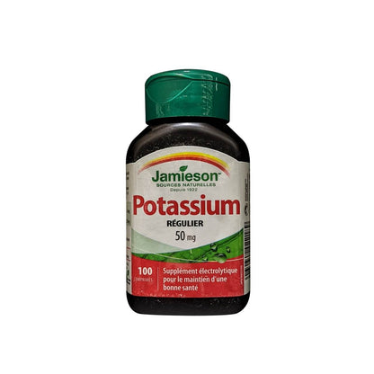 Product label for Jamieson Potassium Regular Strength 50 mg (100 tablets) in French