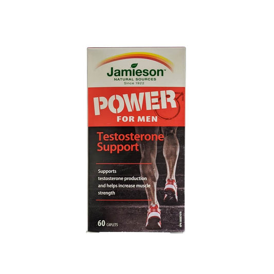 Product label for Jamieson Power for Men Testorone (60 caplets) in English