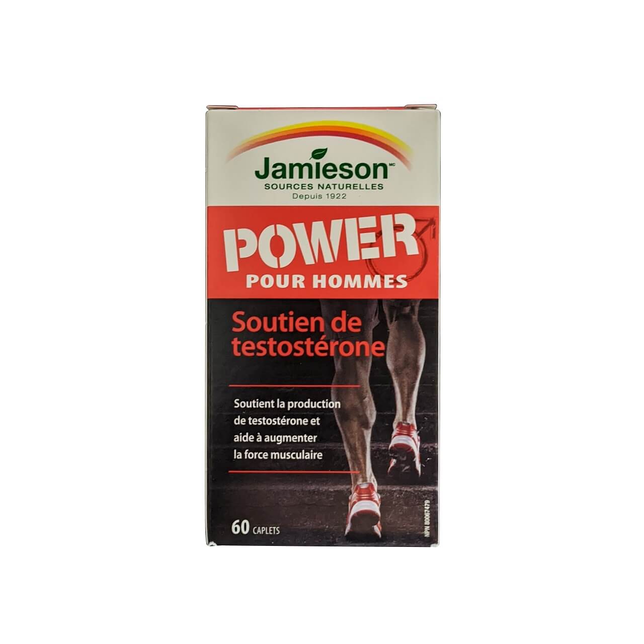 Product label for Jamieson Power for Men Testorone (60 caplets) in French