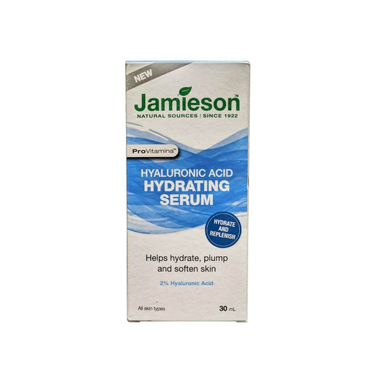 Product label for Jamieson ProVitamina Hyaluronic Acid Hydrating Serum (30 mL) in English