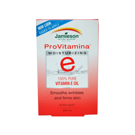 Product label for Jamieson ProVitamina Vitamin E Oil 100% Pure in English
