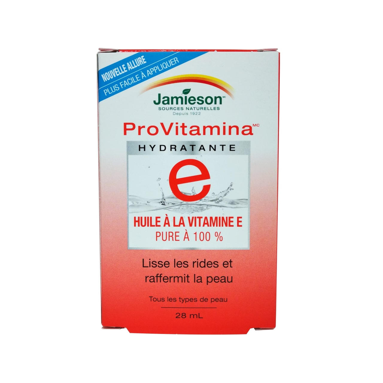 Product label for Jamieson ProVitamina Vitamin E Oil 100% Pure in French