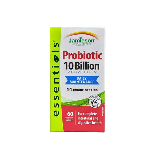 Product label for Jamieson Probiotic 10 Billion Daily Maintenance (60 capsules) in English
