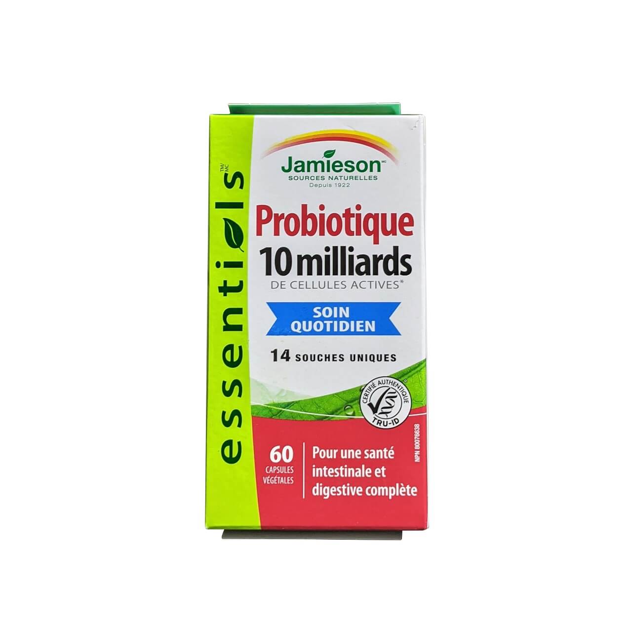 Product label for Jamieson Probiotic 10 Billion Daily Maintenance (60 capsules) in French