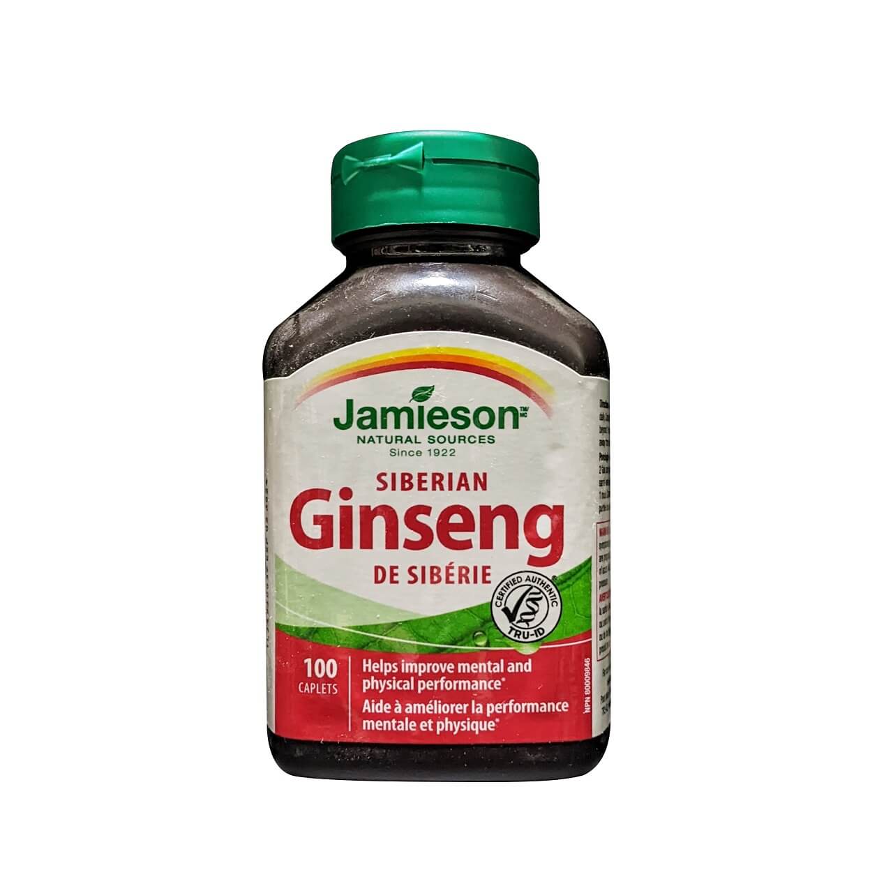 Product label for Jamieson Siberian Ginseng (100 caplets)