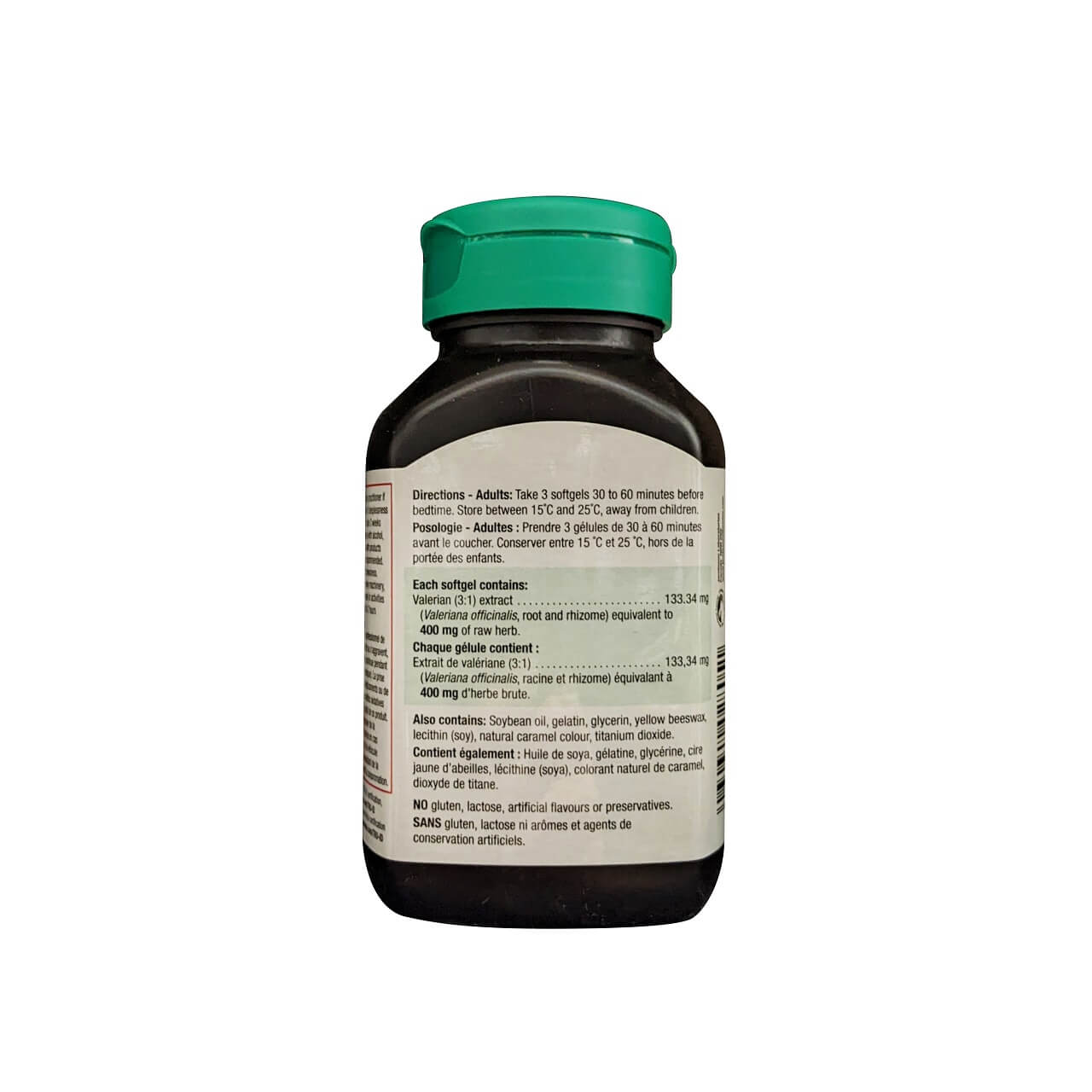 Directions and ingredients for Jamieson Valerian 400 mg (60 softgels)