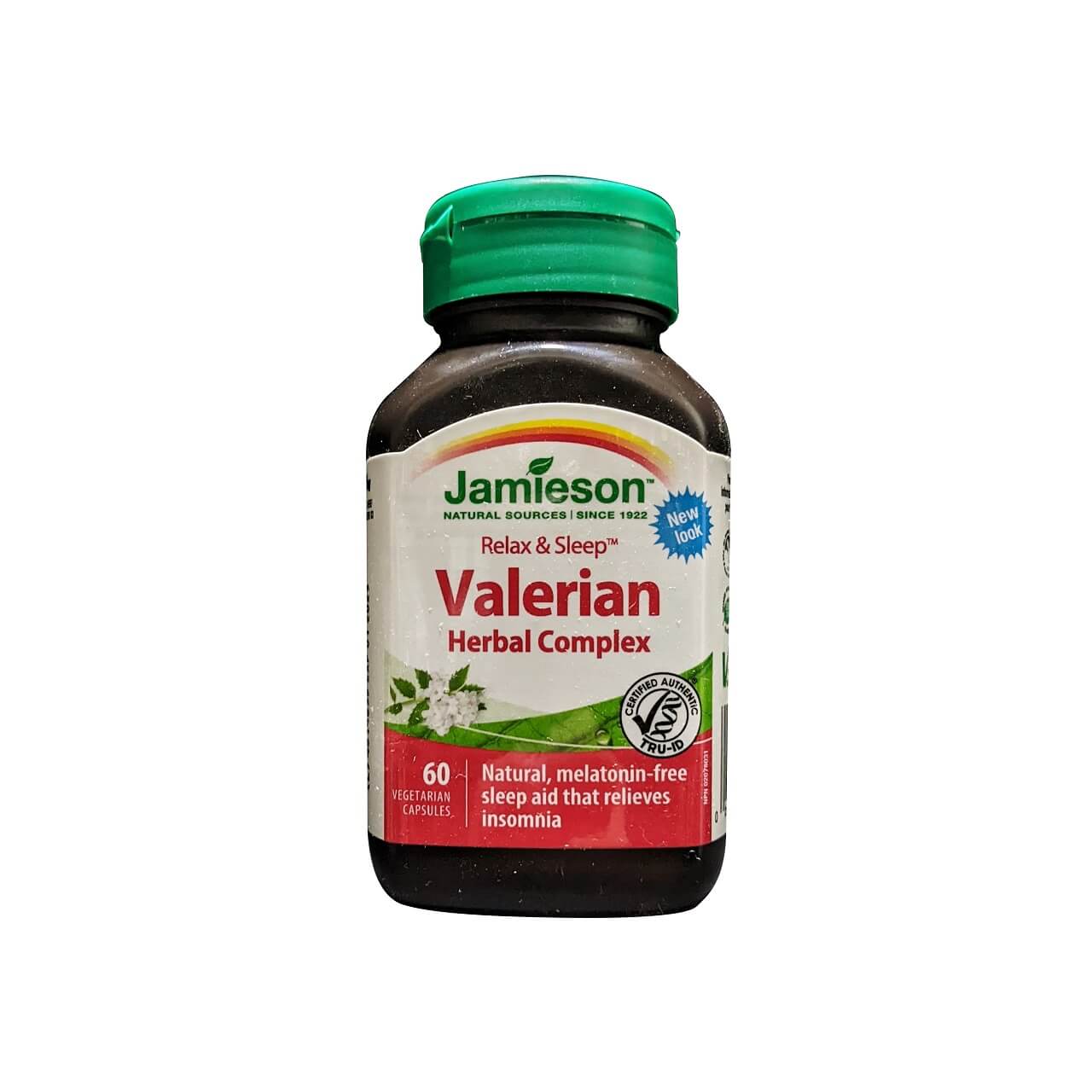 Product label for Jamieson Valerian Herbal Complex (60 capsules) in English