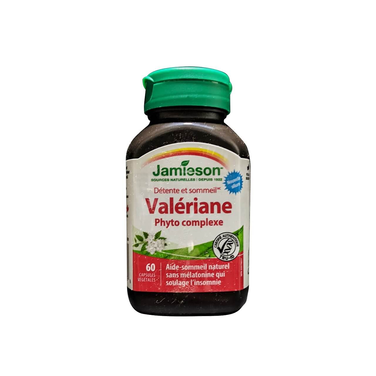 Product label for Jamieson Valerian Herbal Complex (60 capsules) in French