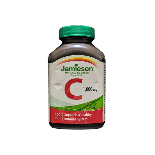 Product label for Jamieson Vitamin C 1000 mg (100 caplets) in English