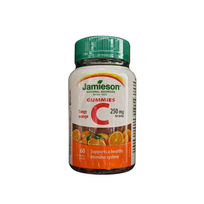 Product label for Jamieson Vitamin C 250 mg Gummies Tangy Orange (60 gummies) in English