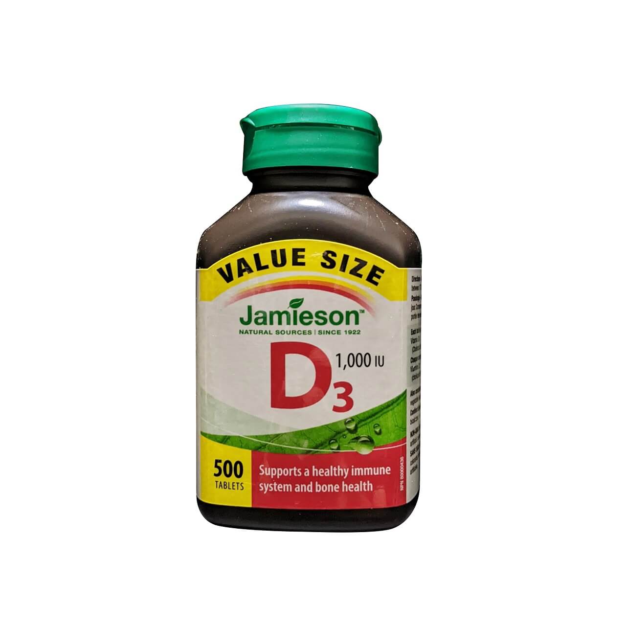 Product label for Jamieson Vitamin D3 1000 IU (500 tablets) in English