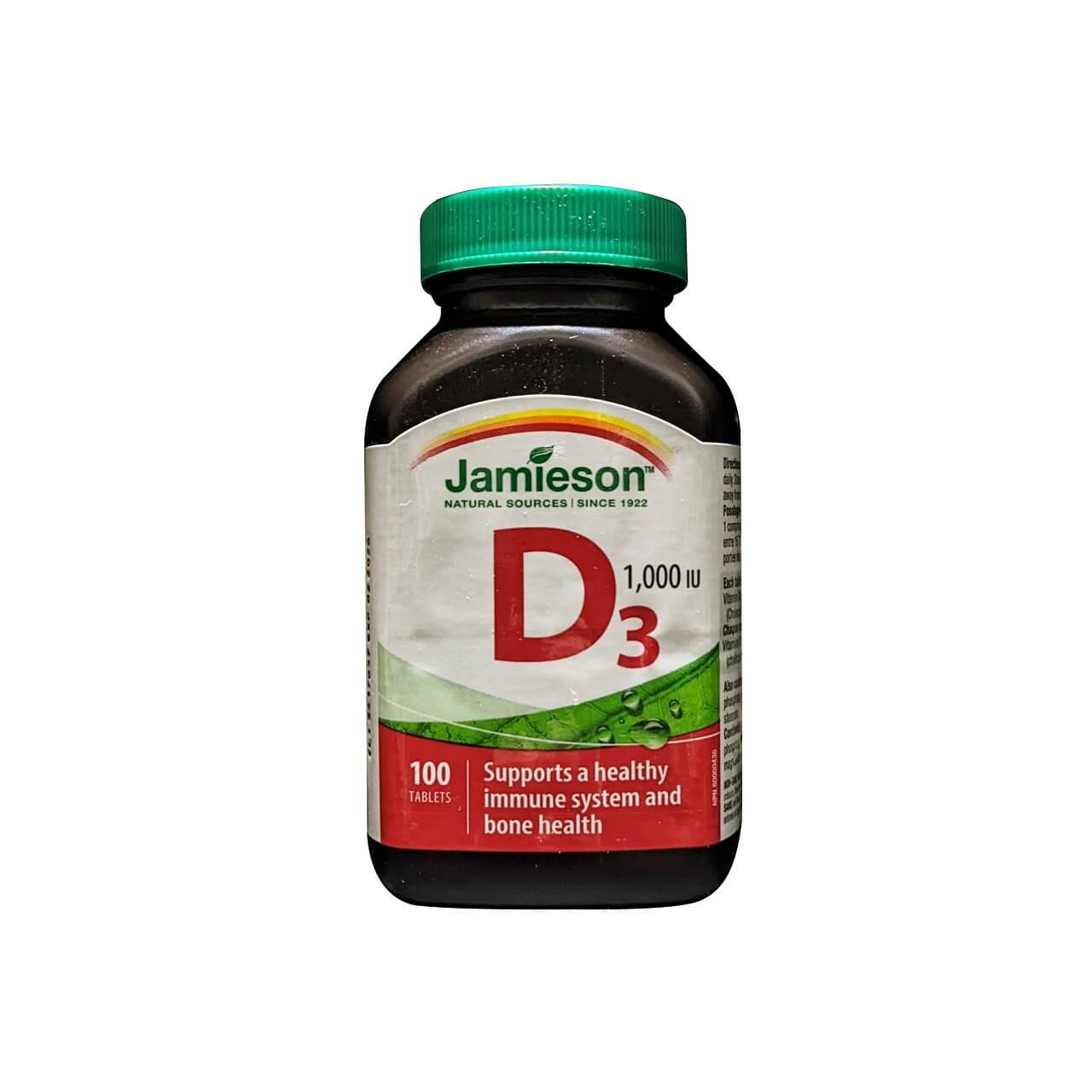 Product label for Jamieson Vitamin D3 1000 IU (100 tablets) in English