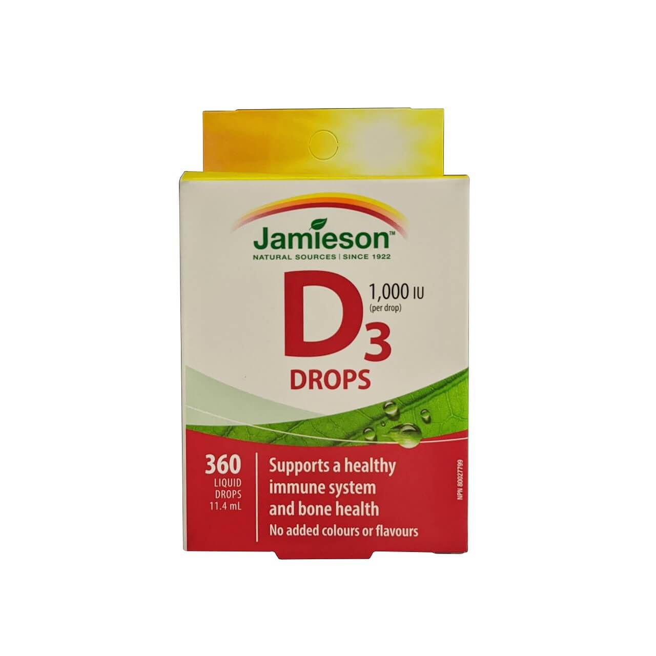 Product label for Jamieson Vitamin D3 Drops 1000 IU (11.4 mL) in English
