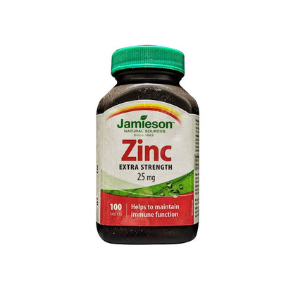 Product label for Jamieson Zinc Extra Strength 25 mg (100 tablets) in English