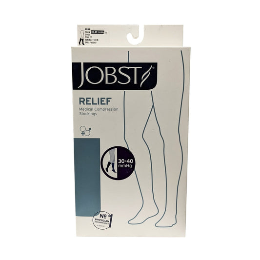 Product package for Jobst Relief Compression Stockings 30-40 mmHg - Knee High / Closed Toe / Black (Small)