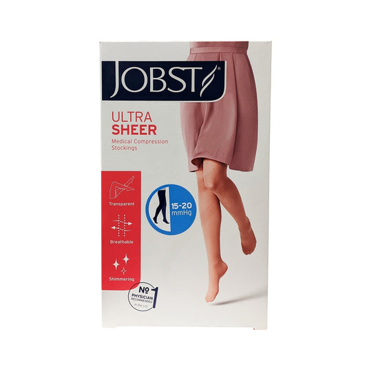 Product label for Jobst UltraSheer Compression Stockings 15-20 mmHg - Pantyhose / Closed Toe / Natural (Small)