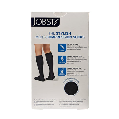 Description and features for Jobst for Men Compression Socks 20-30 mmHg - Knee High / Closed Toe / Black (Large)
