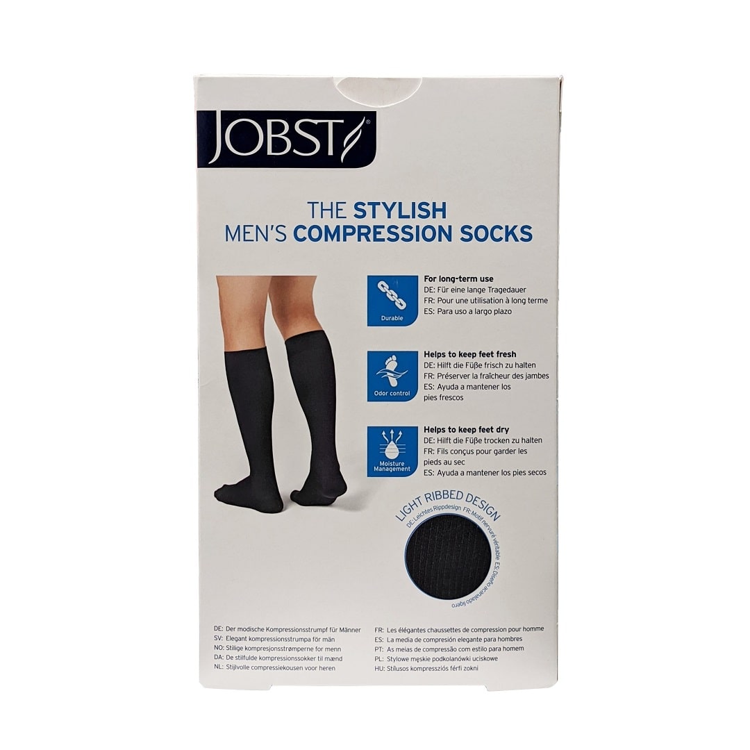 Description and product features for Jobst for Men Compression Socks 20-30 mmHg - Knee High / Closed Toe / Black (Medium)