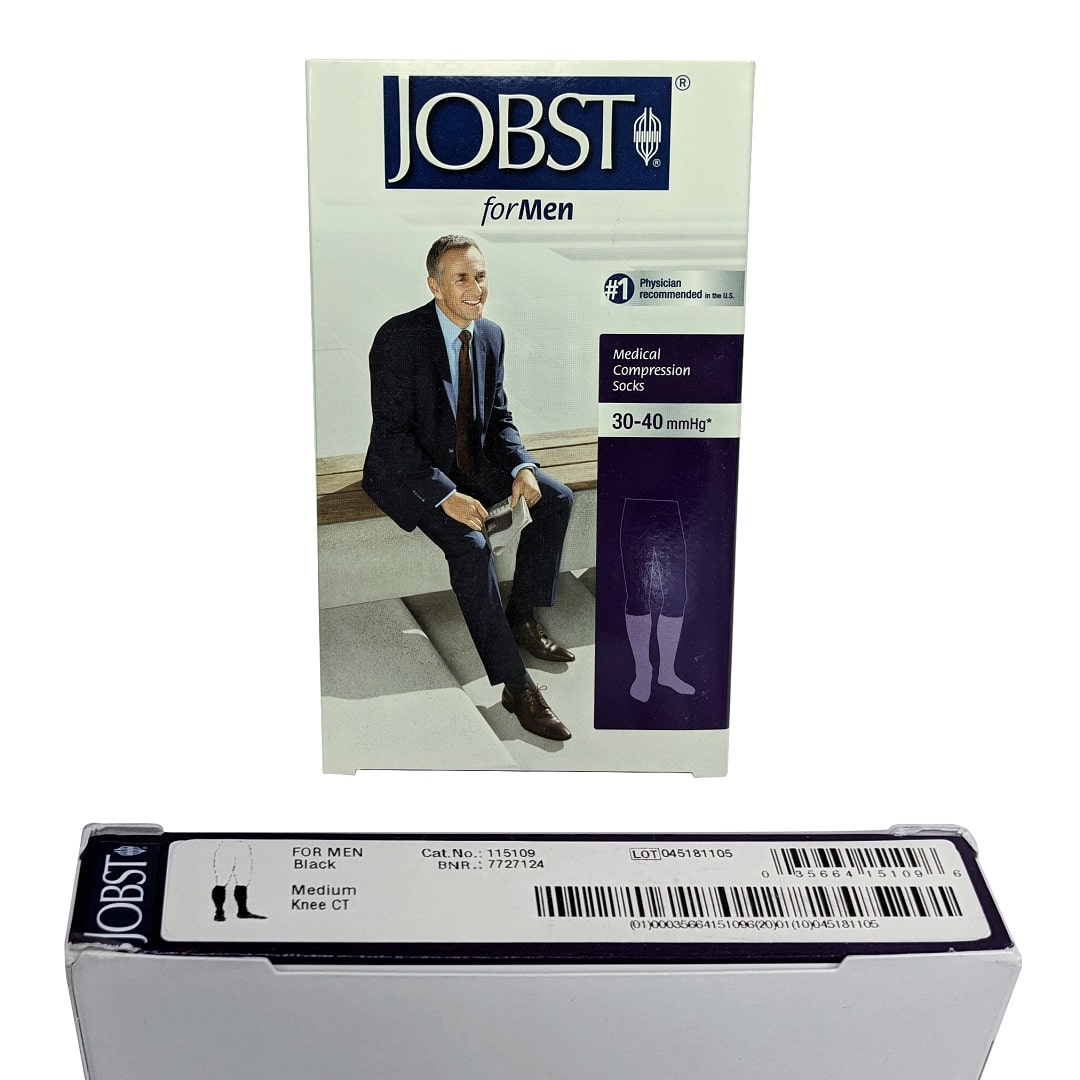 Product details for Jobst for Men Compression Socks 30-40 mmHg - Knee High / Closed Toe / Black (Medium)
