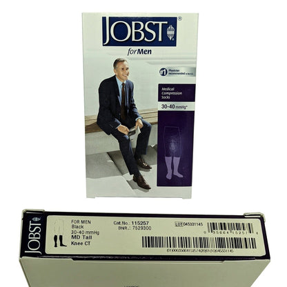 Product details for Jobst for Men Compression Socks 30-40 mmHg - Knee High / Closed Toe / Black (Medium Tall)