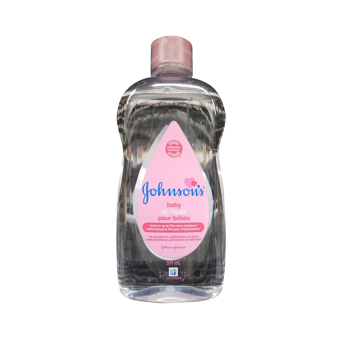 Product label for Johnson's Baby Oil (591 mL)