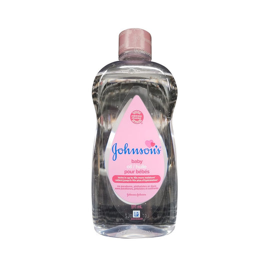 Product label for Johnson's Baby Oil (591 mL)