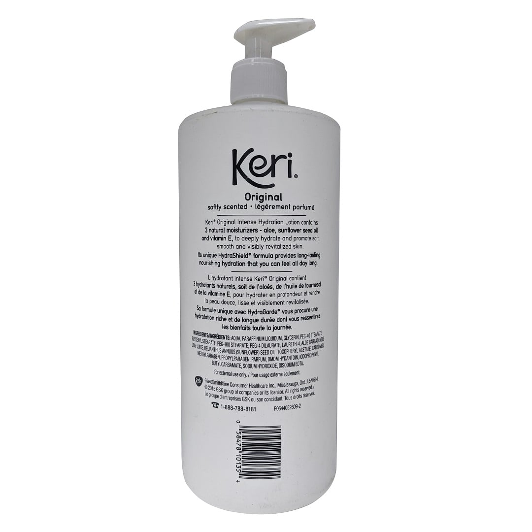 Description and ingredients for Keri Original Intense Hydration Lotion Softly Scented (900 mL)