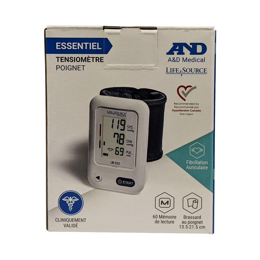 Product label for LifeSource Blood Pressure Monitor (for Wrist) in French