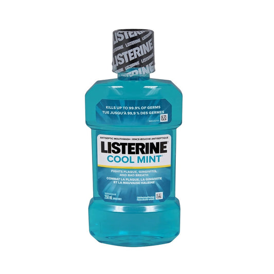 Product label for Listerine Cool Mint Antiseptic Mouthwash