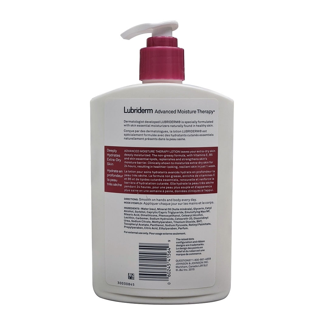 Description, uses, directions, and ingredients for Lubriderm Advanced Moisture Therapy Lotion (480 mL)