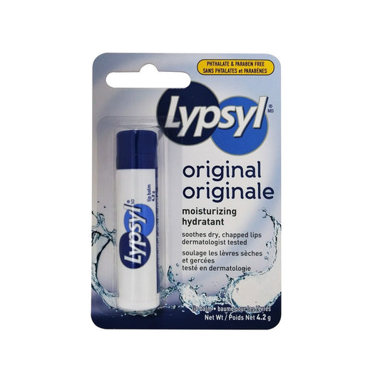 Product label for Lypsyl Original Moisturizing Lip Balm