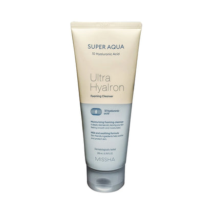 Product label for MISSHA Super Aqua Ultra Hyalron Cleansing Foam (200 mL)