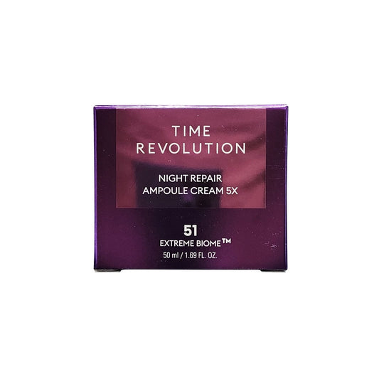 Product label for MISSHA Time Revolution Night Ampoule Cream 5X (50 mL)