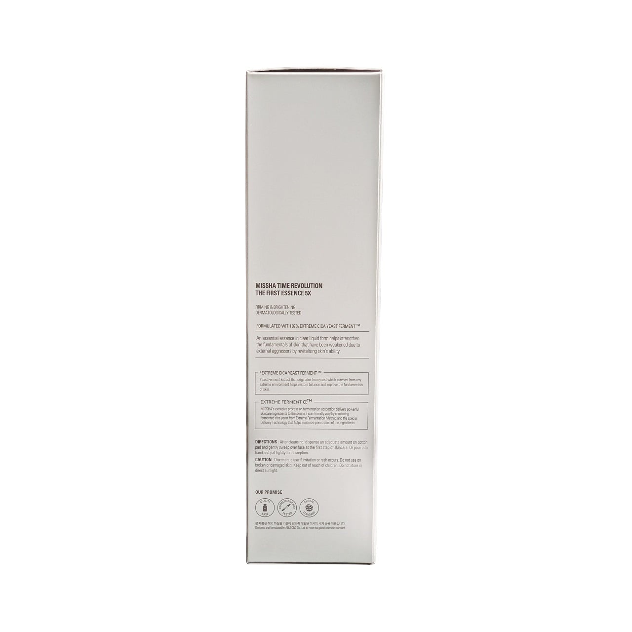 Description, directions, and caution for MISSHA Time Revolution The First Essence 5X (150 mL) in English