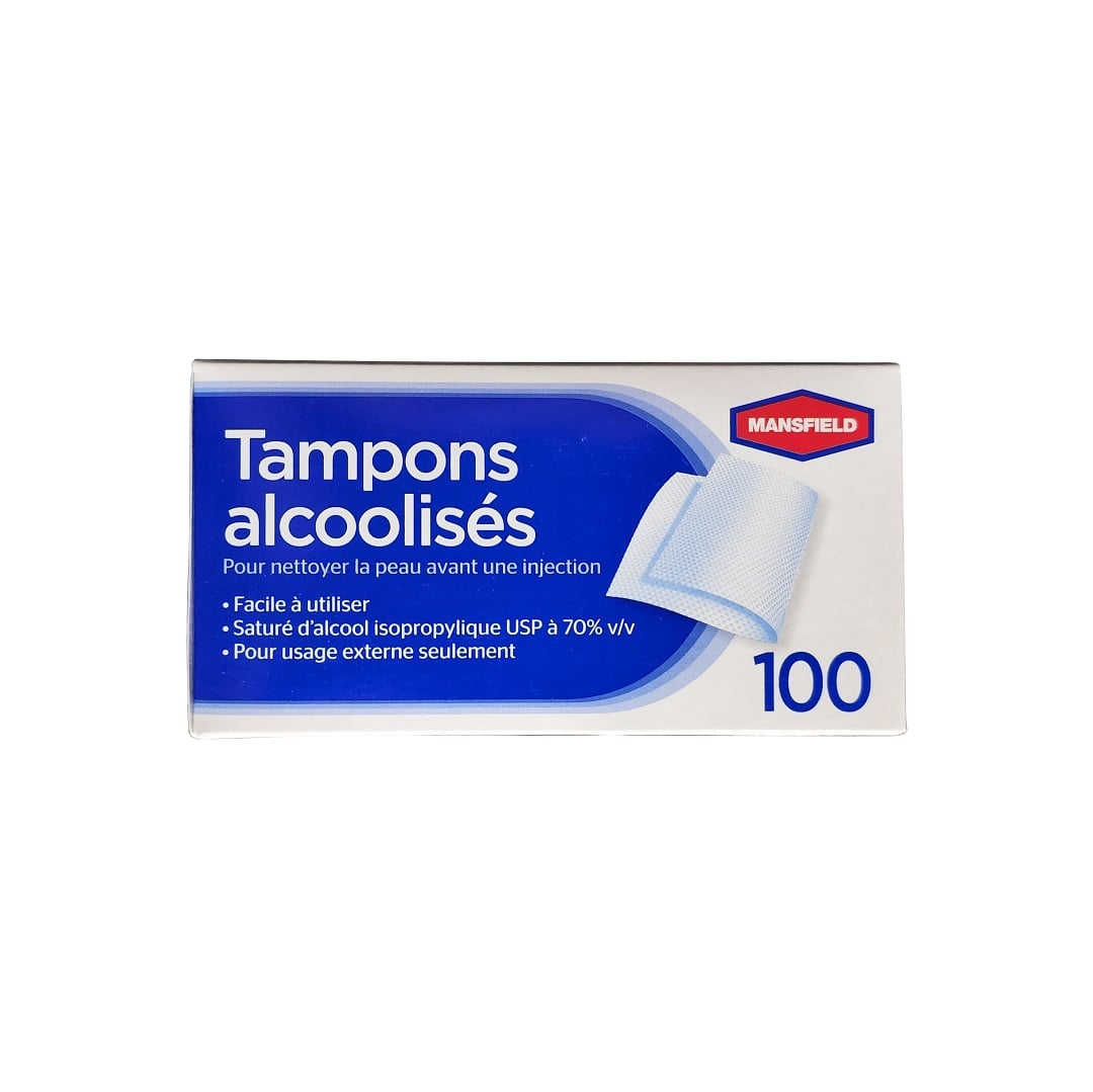 Product label for Mansfield Alcohol Swabs (100 count) in French