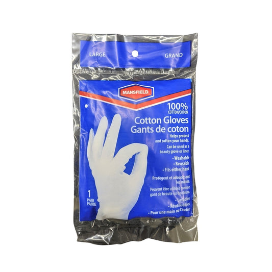 Product label for Mansfield Cotton Gloves (Large)