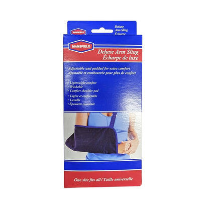 Product label for Mansfield Deluxe Arm Sling (One Size Fits All)