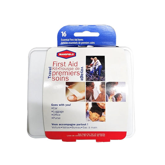 Product label for Mansfield First Aid Kit (16 Pieces) 