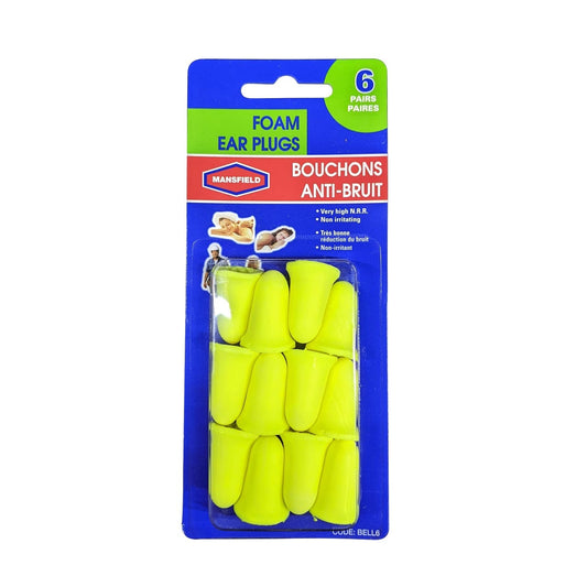 Product label for Mansfield Foam Ear Plugs NRR 33 Decibels (6 pairs)