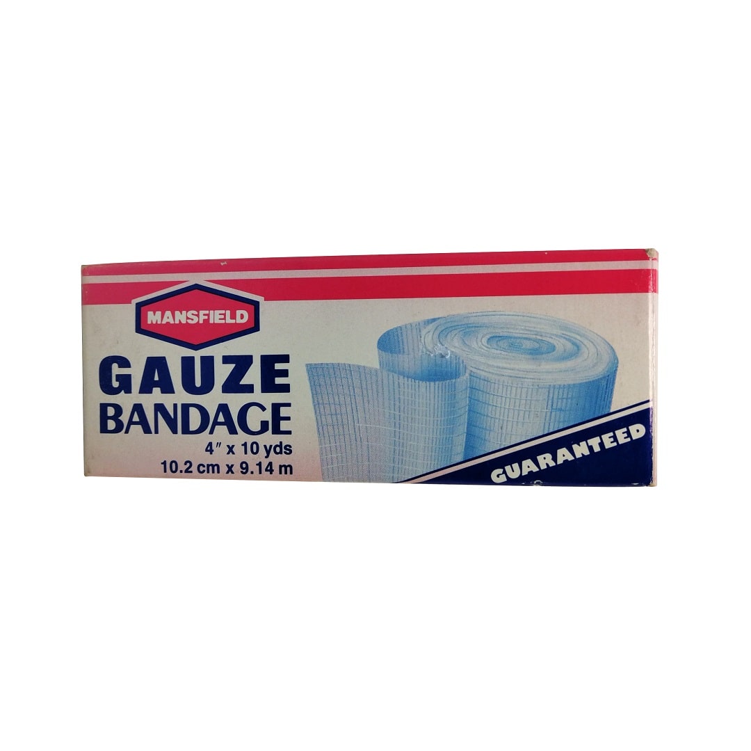 Product label for Mansfield Gauze Roll (4 inches x 10 yards) in ENglish