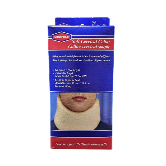 Product label for Mansfield Soft Cervical Collar (One Size Fits All)