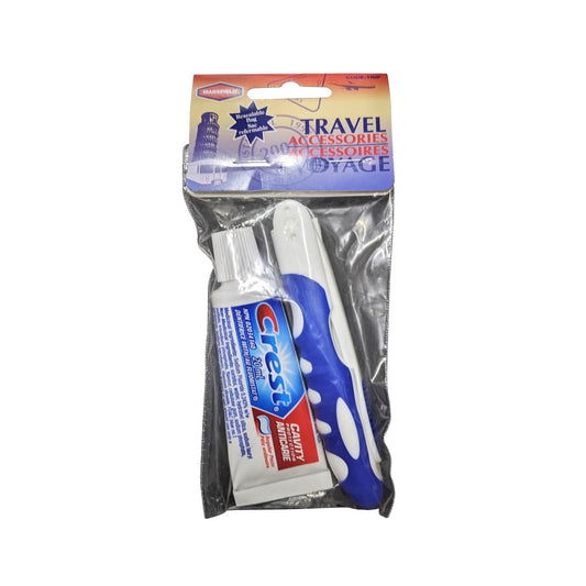 Product label for Mansfield Travel Accessories Toothbrush and Toothpaste